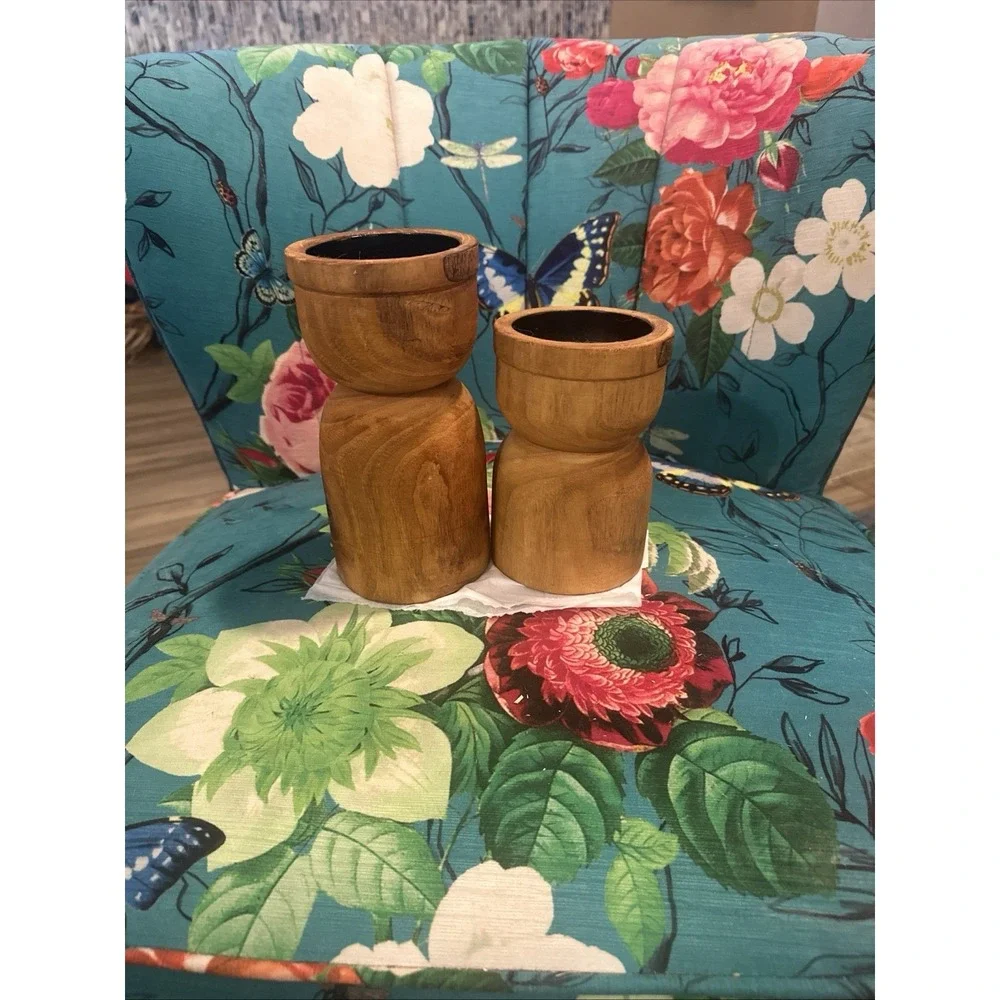Wooden Candle Holders Set Of 2 Vintage 70's Mid-Century